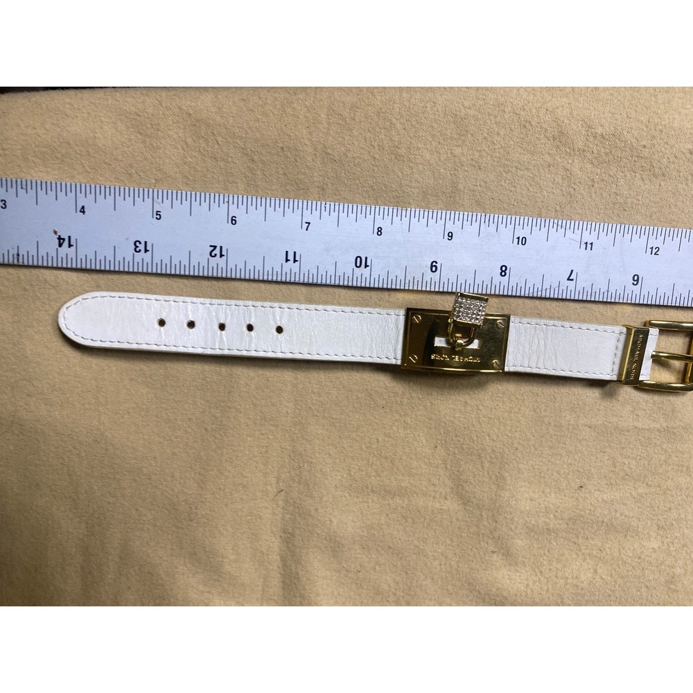Michael Kors Leather Bracelet Womens Padlock Crystal Gold White OS
